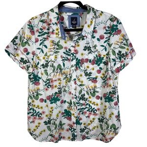 Nautica Jeans Womens XL Floral Cotton Button Down Shirt Short Sleeve White Pink